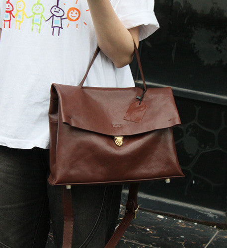Chic Leather Work Bag for Women in Retro Style