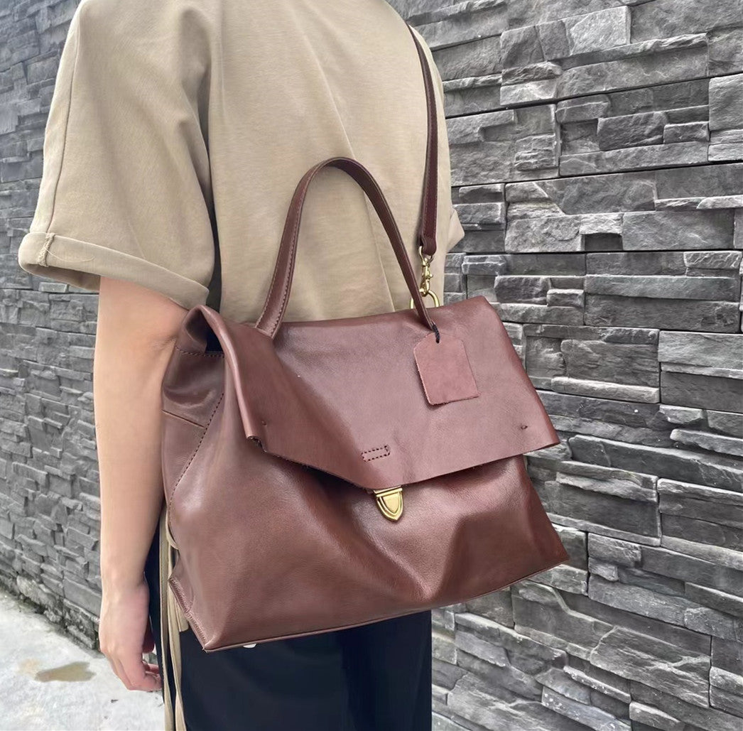 Vintage Style Soft Leather Office Tote for Ladies
