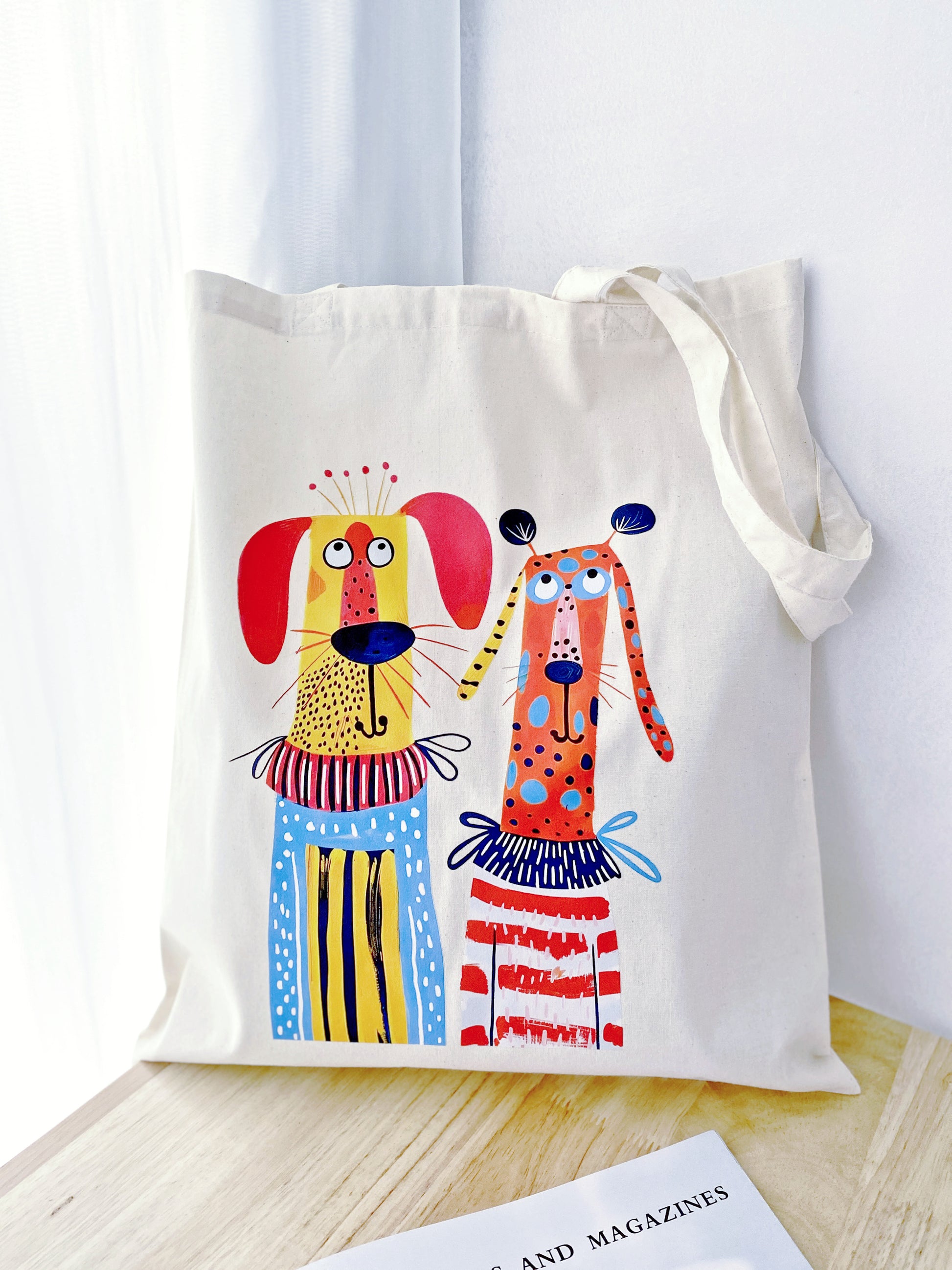 soft thin cotton shoulder bag with charming puppy artwork