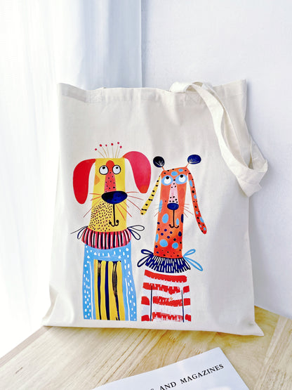 soft thin cotton shoulder bag with charming puppy artwork