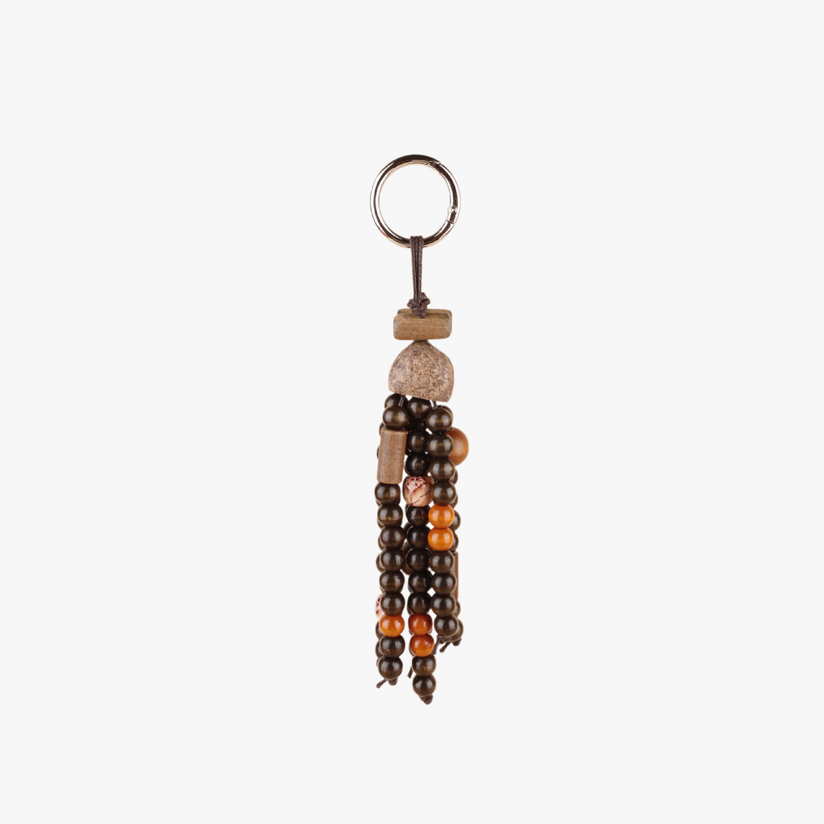 Boho bag charm with a natural seed pod and wood beads