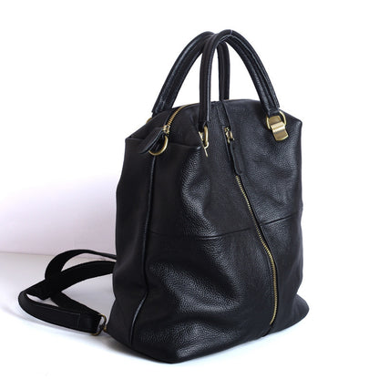 Sleek Black Leather Travel Backpack for Ladies woyaza