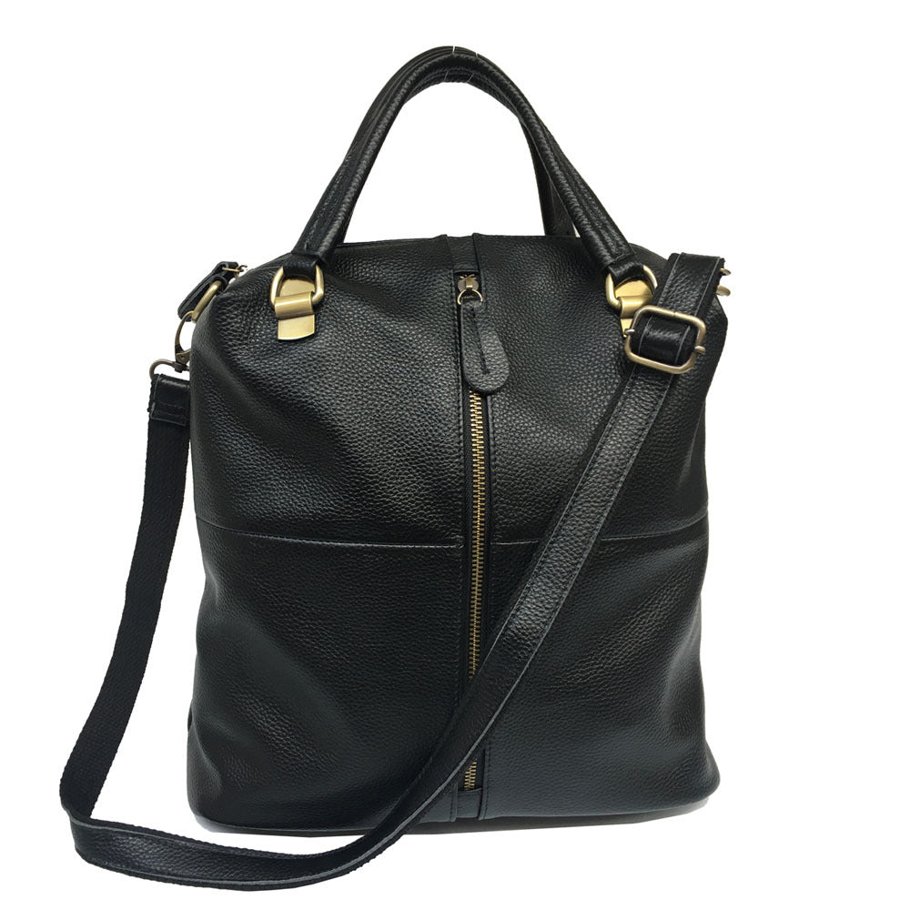 Stylish Genuine Leather Black Backpack for Women woyaza