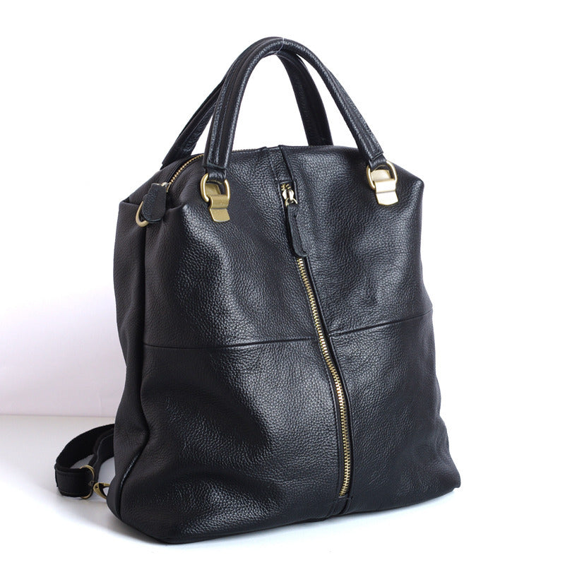 Elegant Black Leather Travel Backpack for Women woyaza