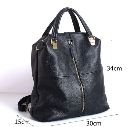 Modern Black Leather Travel Backpack for Women woyaza