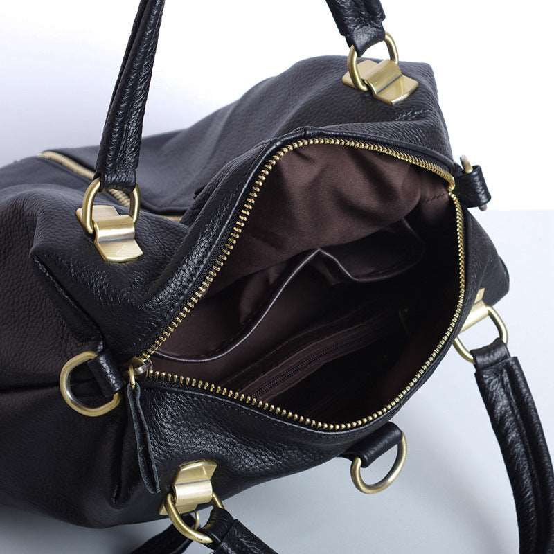 Trendy Women's Black Leather Backpack for Travel woyaza