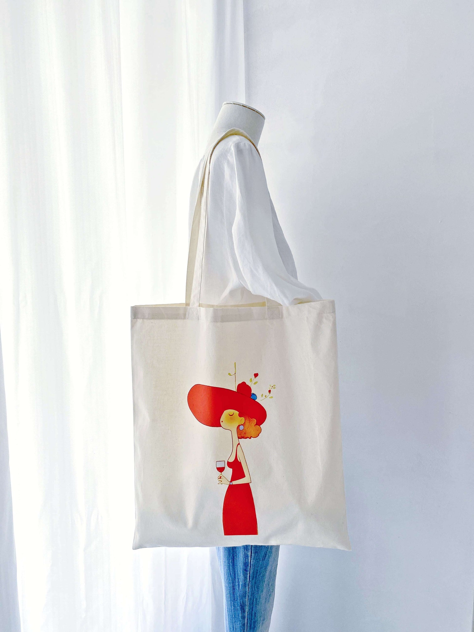 Soft cotton tote showing how it naturally drapes when carried