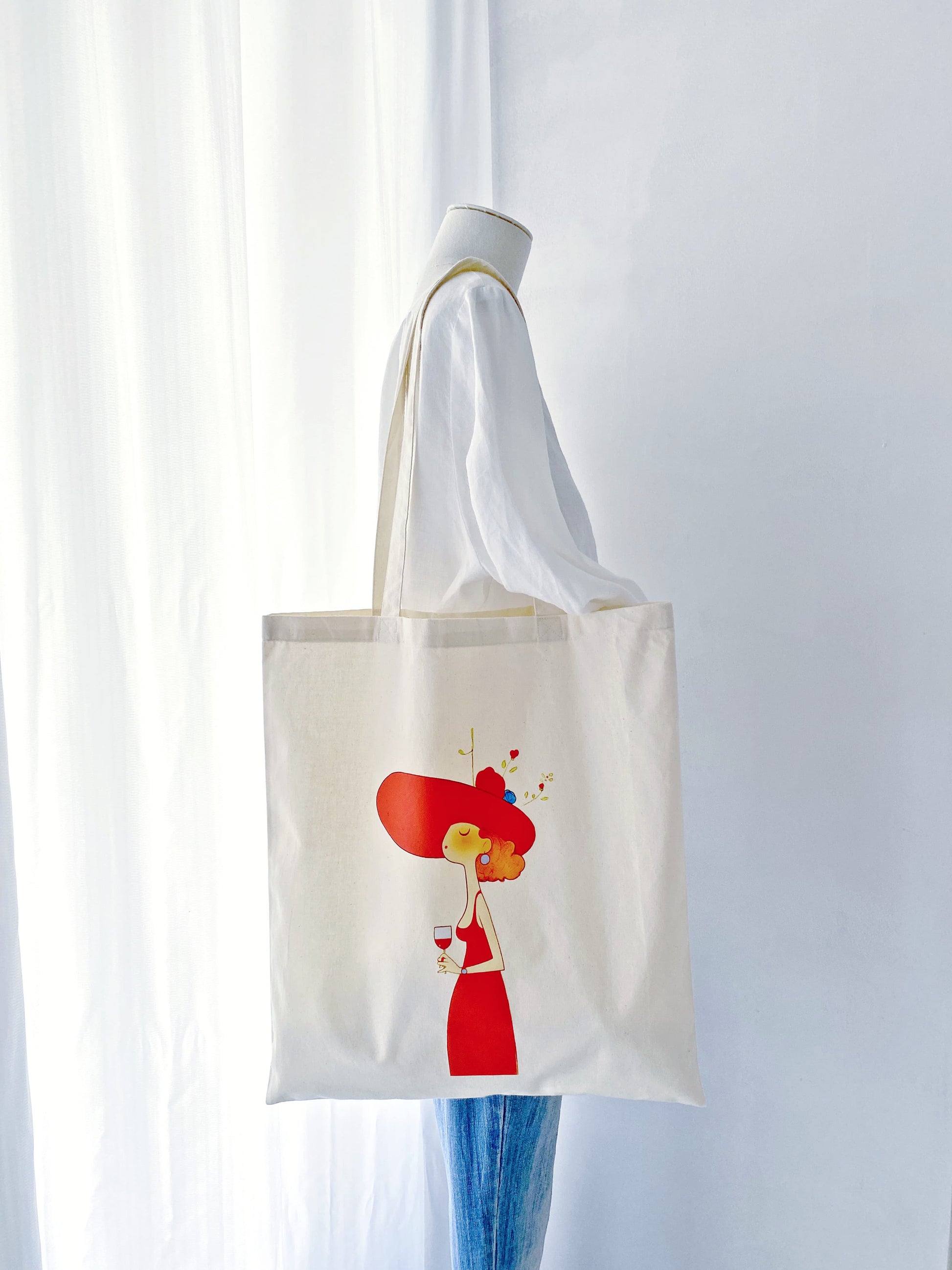 Soft cotton tote showing how it naturally drapes when carried