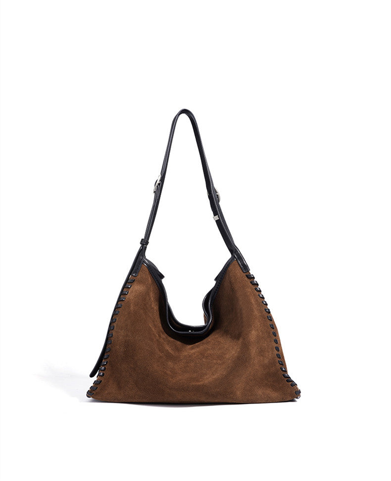 premium suede leather handbag with detachable strap