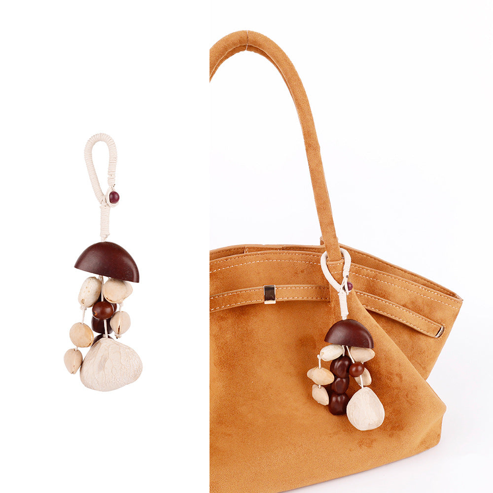 Natural wood bead accessory for tote bag handles