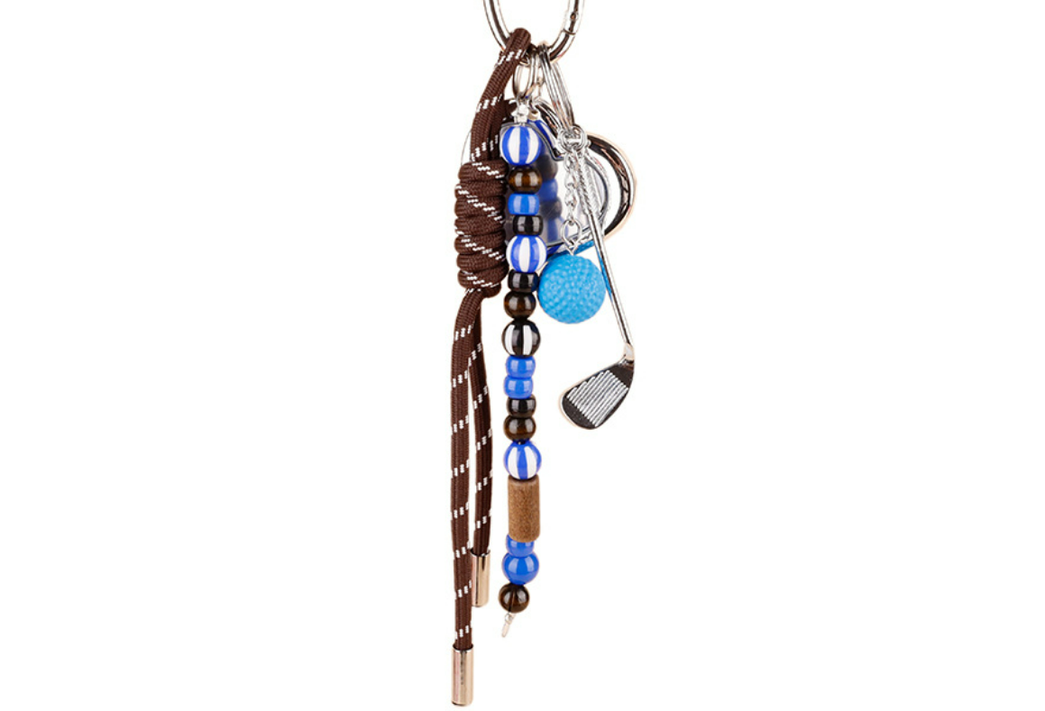 Compact bag ornament with natural wood bead accents