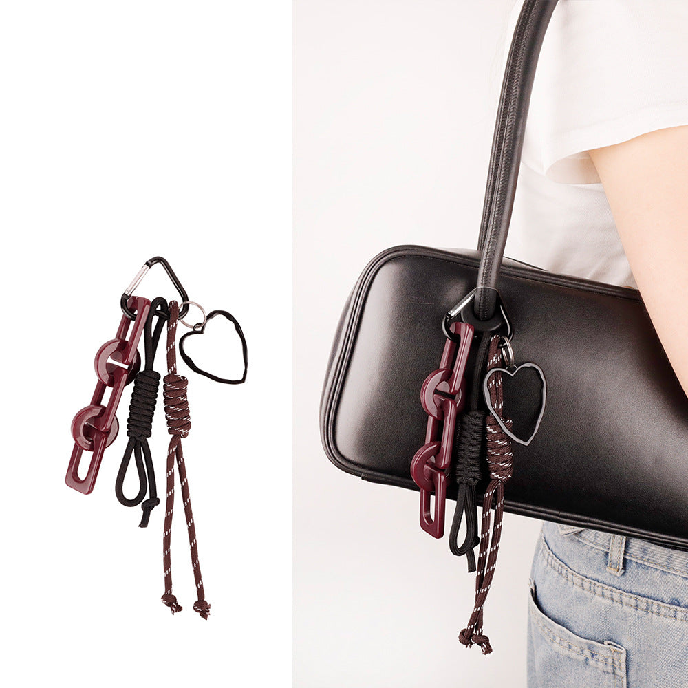 Handmade bag accessory styled on a daily commute tote