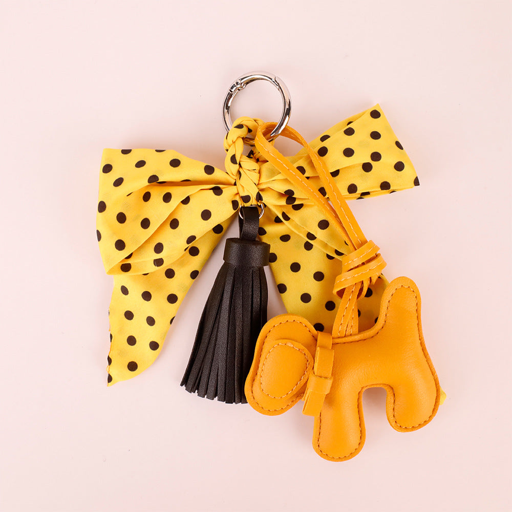Yellow scarf bow pendant for bags and personal accessories